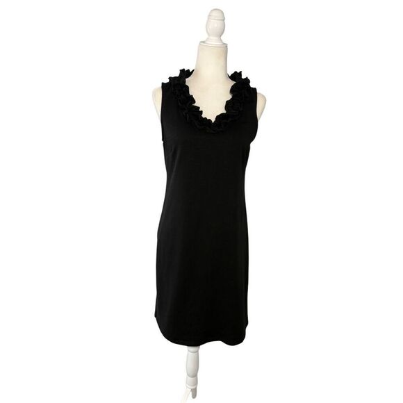 Talbots black sleeveless sheath dress with ruffled neckline - MP - Picture 1 of 9